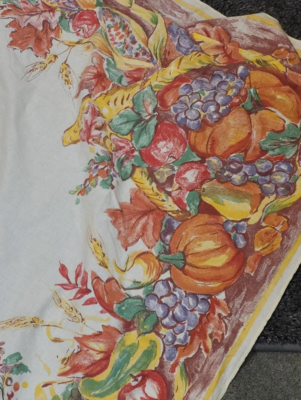 Vintage Thanksgiving Tablecloth Harvest Turkey Pumpkin Fruit 53